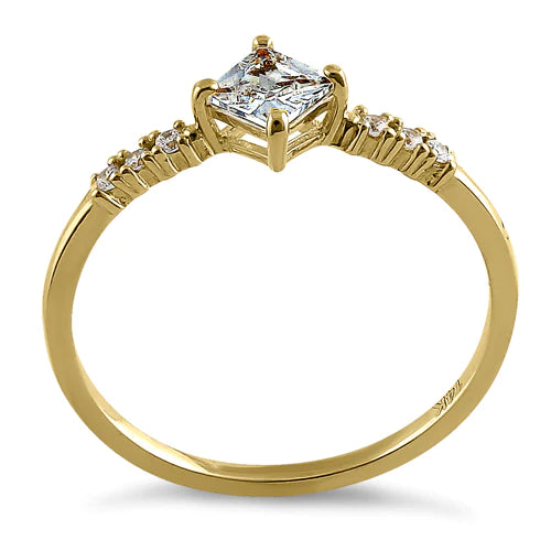 JB:ORZ079 Solid 14K Yellow Gold Simple Princess Cut CZ Ring