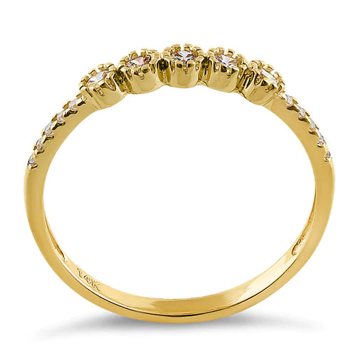 JB:ORD4095 Solid 14K Yellow Gold Five Round CZ Ring