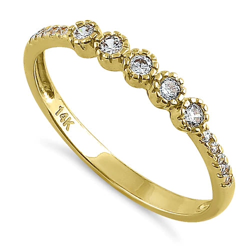 JB:ORD4095 Solid 14K Yellow Gold Five Round CZ Ring