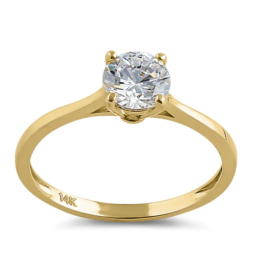 JB:ORZ043 Solid 14K Yellow Gold Round Solitaire CZ Ring