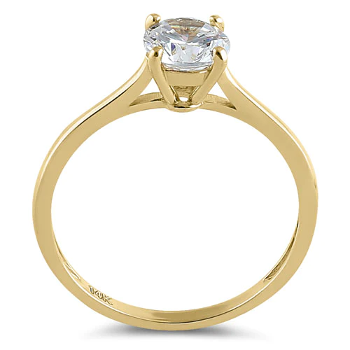 JB:ORZ043 Solid 14K Yellow Gold Round Solitaire CZ Ring