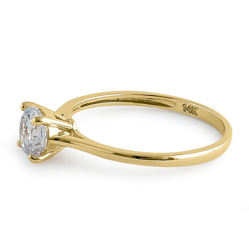 JB:ORZ043 Solid 14K Yellow Gold Round Solitaire CZ Ring