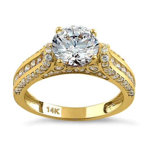 JB:ORZ086 Solid 14K Yellow Gold Majestic Round CZ Engagement Ring