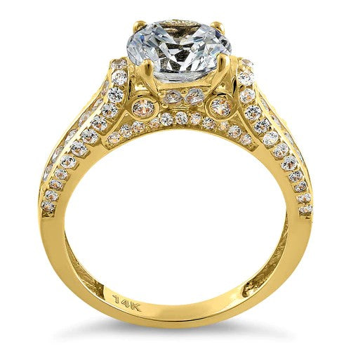 JB:ORZ086 Solid 14K Yellow Gold Majestic Round CZ Engagement Ring