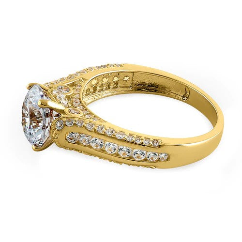 JB:ORZ086 Solid 14K Yellow Gold Majestic Round CZ Engagement Ring