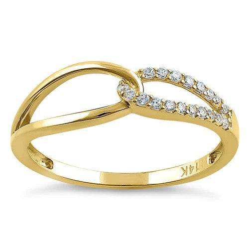 JB:ORZO76 Solid 14K Yellow Gold String Knot Round CZ Ring