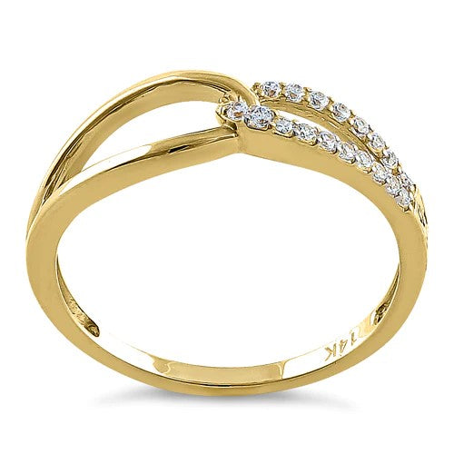 JB:ORZO76 Solid 14K Yellow Gold String Knot Round CZ Ring