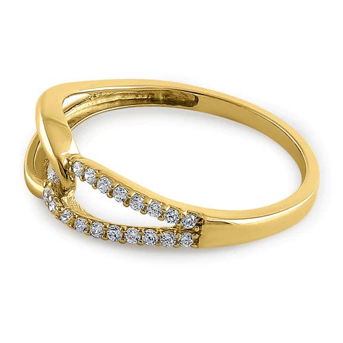 JB:ORZO76 Solid 14K Yellow Gold String Knot Round CZ Ring
