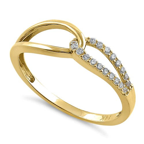 JB:ORZO76 Solid 14K Yellow Gold String Knot Round CZ Ring