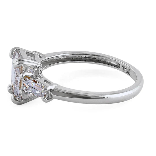 JB:ORZ145 Solid 14K White Gold Radiant Cut CZ Engagement Ring