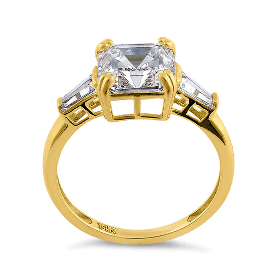 JB:ORZ146 Solid 14K Yellow Gold Asscher Cut CZ Engagement Ring
