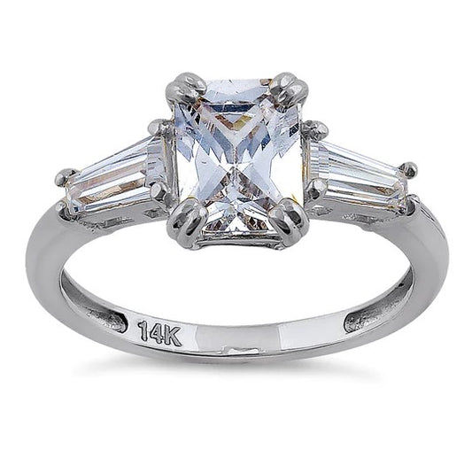 JB:ORZ145 Solid 14K White Gold Radiant Cut CZ Engagement Ring