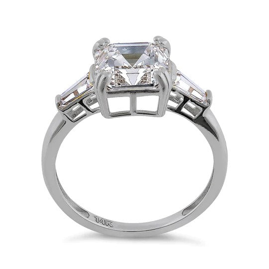 JB:ORZ145 Solid 14K White Gold Radiant Cut CZ Engagement Ring