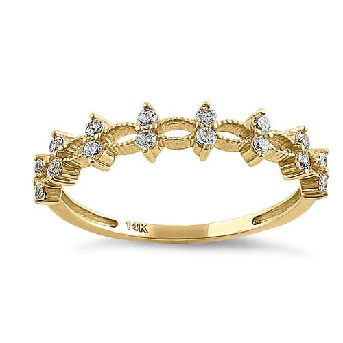 JBORZ059 Solid 14K Yellow Gold Double Round Clear CZ Ring
