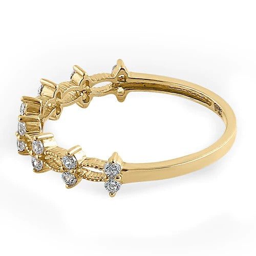 JBORZ059 Solid 14K Yellow Gold Double Round Clear CZ Ring