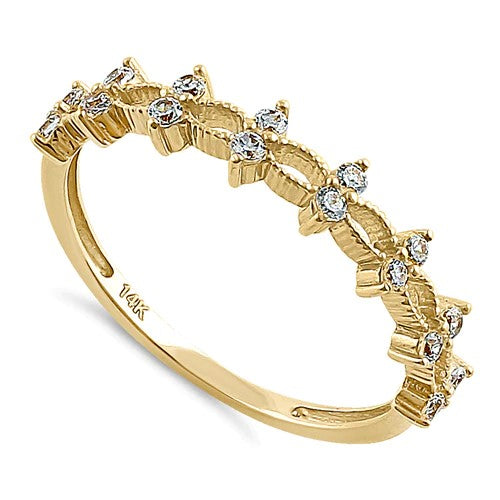 JBORZ059 Solid 14K Yellow Gold Double Round Clear CZ Ring