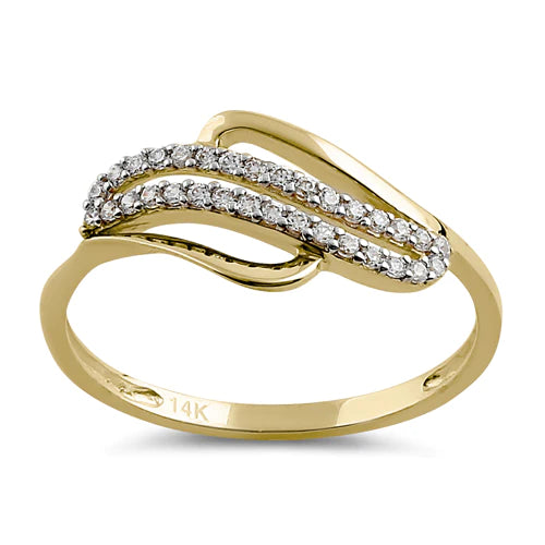 JB:ORZ048 Solid 14K Yellow Gold Curved CZ Ring