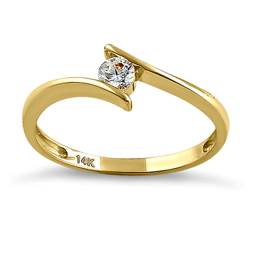 JB:ORZ068 Solid 14K Yellow Gold Modern Spiral Round CZ Engagement Ring