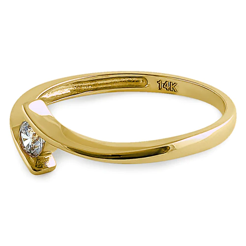 JB:ORZ068 Solid 14K Yellow Gold Modern Spiral Round CZ Engagement Ring