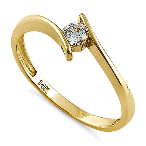 JB:ORZ068 Solid 14K Yellow Gold Modern Spiral Round CZ Engagement Ring