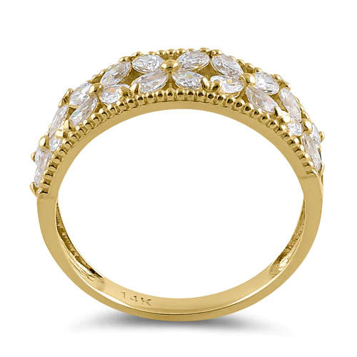 JB:ORZ065 Solid 14K Yellow Gold Flower CZ Ring