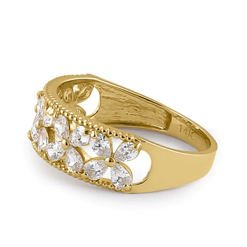 JB:ORZ065 Solid 14K Yellow Gold Flower CZ Ring