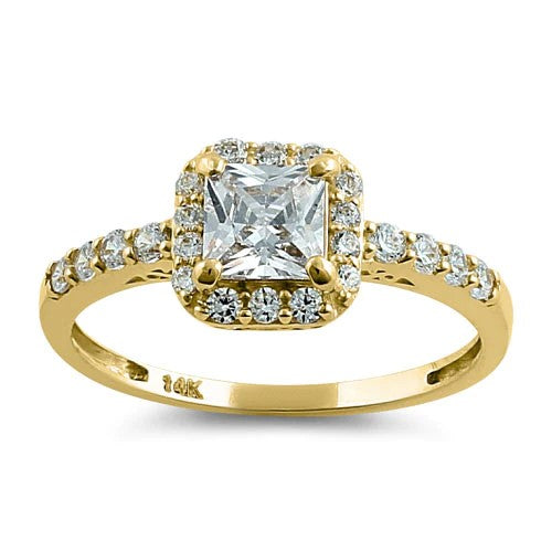 JB:ORZ041 Solid 14K Gold Princess Halo CZ Ring