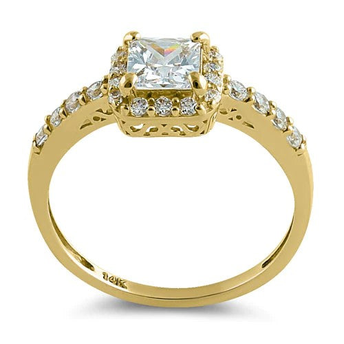 JB:ORZ041 Solid 14K Gold Princess Halo CZ Ring