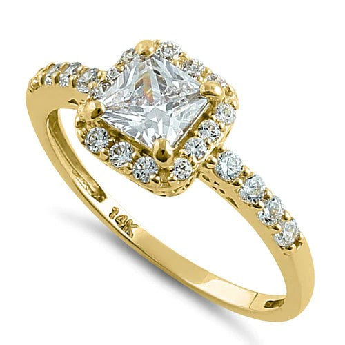 JB:ORZ041 Solid 14K Gold Princess Halo CZ Ring