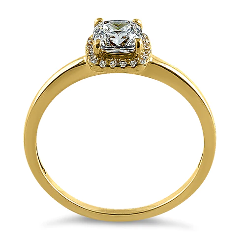 JB:ORZ091 Solid 14K Yellow Gold Simple Halo Cushion Cut CZ Engagement Ring
