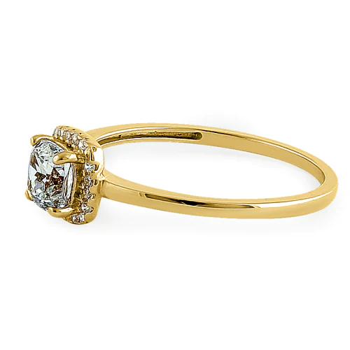 JB:ORZ091 Solid 14K Yellow Gold Simple Halo Cushion Cut CZ Engagement Ring