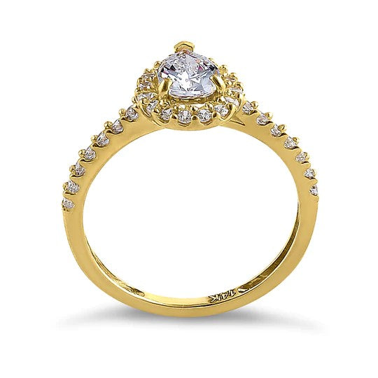 JB:ORZ130 Solid 14K Yellow Gold Pear Cut Halo CZ Engagement Ring