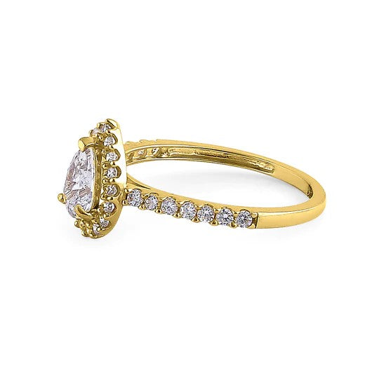 JB:ORZ130 Solid 14K Yellow Gold Pear Cut Halo CZ Engagement Ring