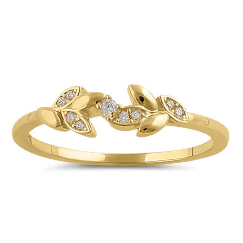 JB:ORZ103 Solid 14K Gold Trendy Leaf CZ Ring