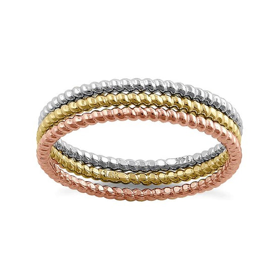 JB:ORP2249 Solid 14K Yellow, Rose, & White Gold Rope Ring Set