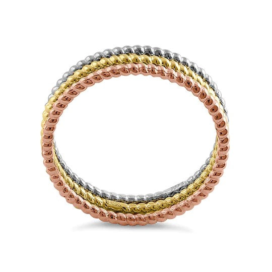 JB:ORP2249 Solid 14K Yellow, Rose, & White Gold Rope Ring Set