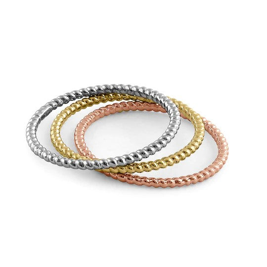 JB:ORP2249 Solid 14K Yellow, Rose, & White Gold Rope Ring Set