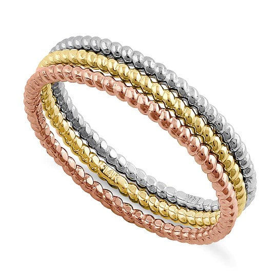 JB:ORP2249 Solid 14K Yellow, Rose, & White Gold Rope Ring Set