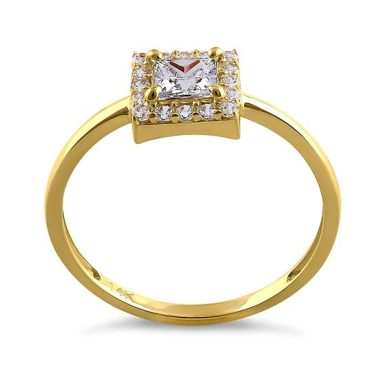 JB:ORZ189 Solid 14K Yellow Gold Princess Cut Halo CZ Engagement Ring