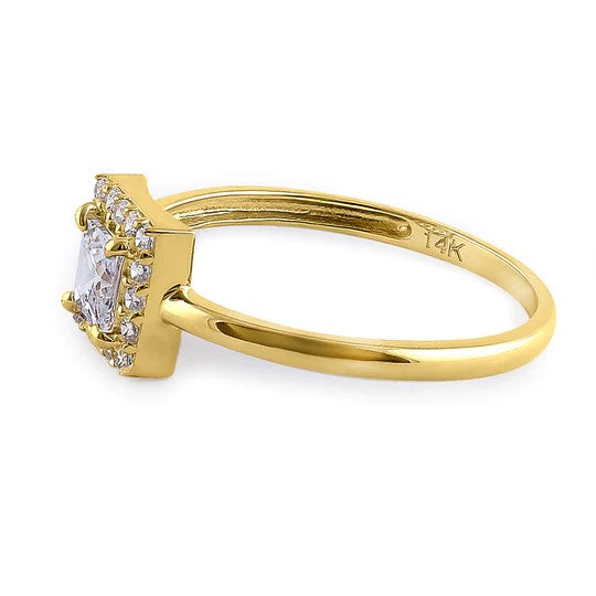 JB:ORZ189 Solid 14K Yellow Gold Princess Cut Halo CZ Engagement Ring