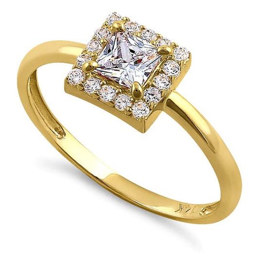 JB:ORZ189 Solid 14K Yellow Gold Princess Cut Halo CZ Engagement Ring