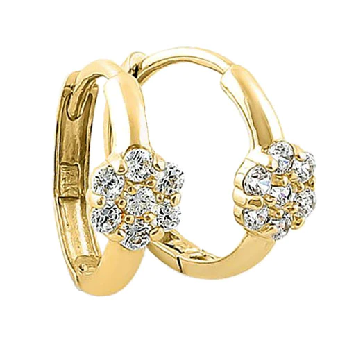 JB:OEZ036 Solid 14K Yellow Gold Flower Round CZ Hoop Earrings