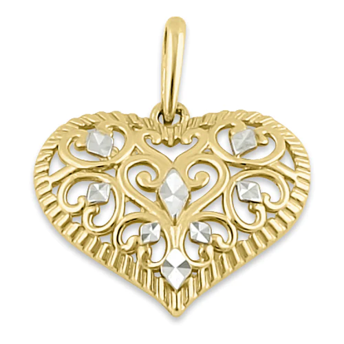 JB:OPP302 Solid 14K Yellow Gold Filigree Heart Pendant