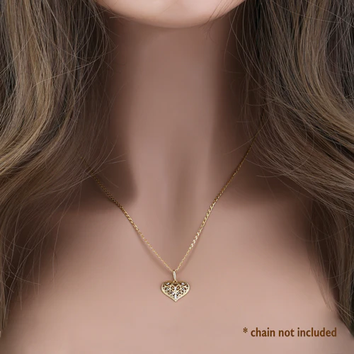 JB:OPP302 Solid 14K Yellow Gold Filigree Heart Pendant