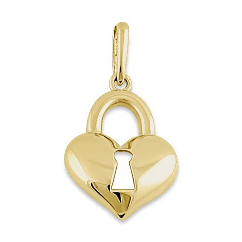 JB:OPP306Solid 14K Yellow Gold Heart Lock Pendant