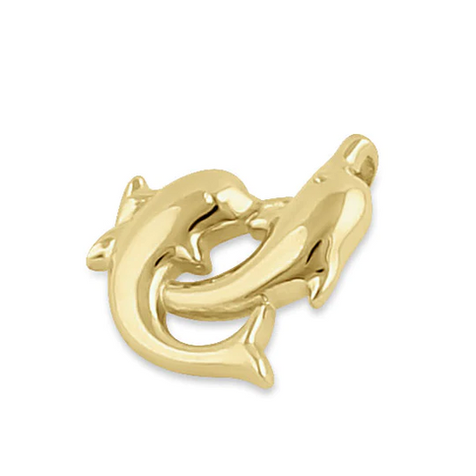 JB:OPP334 Solid 14K Yellow Gold Jumping Dolphins Pendant