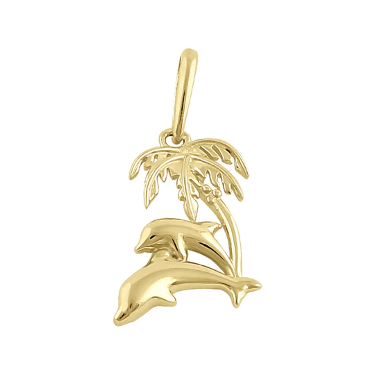 JB:OPP335 Solid 14K Yellow Gold Palm Tree and D...