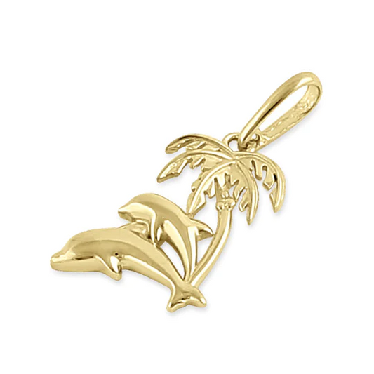 JB:OPP335 Solid 14K Yellow Gold Palm Tree and D...