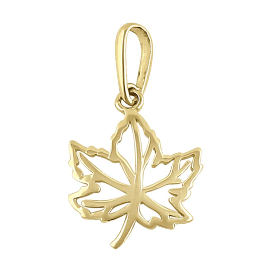 JB:OPP340  Solid 14K Yellow Gold Maple Leaf Pendant