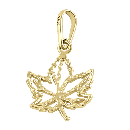 JB:OPP340  Solid 14K Yellow Gold Maple Leaf Pendant